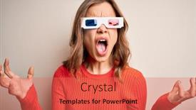  Presentation with cinema - PPT theme having young-blonde-girl-wearing-3d background and a coral colored foreground