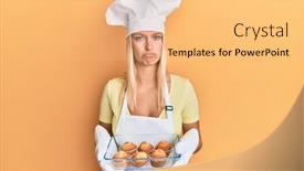  Presentation with muffins - Beautiful slide deck featuring young-blonde-girl-wearing-baker backdrop and a yellow colored foreground