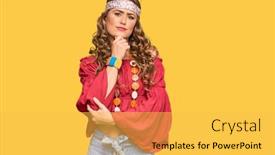  Presentation with bohemian - Colorful slide deck enhanced with young-blonde-girl-wearing-bohemian backdrop and a yellow colored foreground