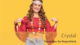 Presentation with bohemian - Cool new slide deck with young-blonde-girl-wearing-bohemian backdrop and a yellow colored foreground