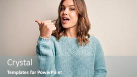  Presentation with winter blue - Cool new slide deck with young-blonde-girl-wearing-casual backdrop and a light blue colored foreground