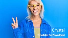  Presentation with two way street sign - Beautiful presentation theme featuring young-blonde-girl-wearing-casual backdrop and a cobalt blue colored foreground