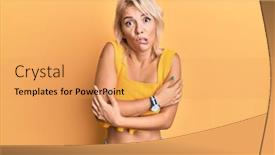  Presentation with sad girl - PPT theme consisting of young-blonde-girl-wearing-casual background and a yellow colored foreground