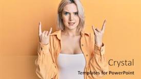  Presentation with rock star - Audience pleasing PPT layouts consisting of young-blonde-girl-wearing-casual backdrop and a coral colored foreground