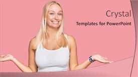  Presentation with comparison - Colorful slide set enhanced with young-blonde-girl-wearing-casual backdrop and a coral colored foreground