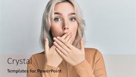 Presentation with casual young people - Presentation theme consisting of young-blonde-girl-wearing-casual background and a coral colored foreground