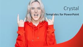 Presentation with punk rock music - PPT theme enhanced with young-blonde-girl-wearing-casual background and a light blue colored foreground