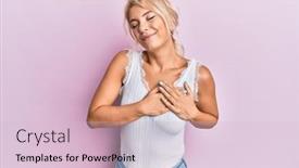  Presentation with closed - Amazing slide deck having young-blonde-girl-wearing-casual backdrop and a lemonade colored foreground