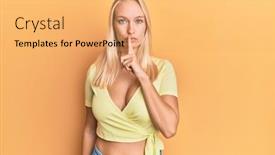  Presentation with secret - Colorful slide deck enhanced with young-blonde-girl-wearing-casual backdrop and a yellow colored foreground