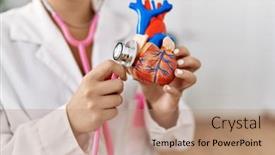  Presentation with auscultate - PPT layouts consisting of young-blonde-girl-wearing-doctor background and a coral colored foreground