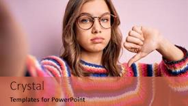  Presentation with glasses - Beautiful PPT theme featuring young-blonde-girl-wearing-glasses backdrop and a red colored foreground