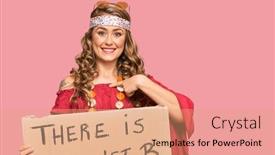  Presentation with hippie - Amazing slide deck having young-blonde-girl-wearing-hippie backdrop and a coral colored foreground