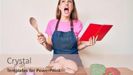  Presentation with recipe book - Colorful presentation theme enhanced with young-blonde-girl-wearing-professional backdrop and a lemonade colored foreground