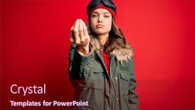  Presentation with winter weather - Slide set consisting of young-blonde-girl-wearing-ski background and a wine colored foreground