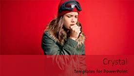  Presentation with winter weather - Slides having young-blonde-girl-wearing-ski background and a crimson colored foreground