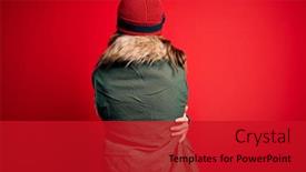  Presentation with winter weather - Cool new PPT layouts with young-blonde-girl-wearing-ski backdrop and a crimson colored foreground