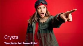  Presentation with winter weather - Colorful slide set enhanced with young-blonde-girl-wearing-ski backdrop and a wine colored foreground