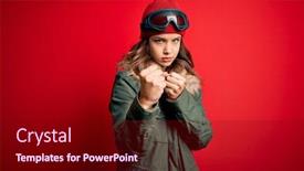  Presentation with winter weather - Audience pleasing slide set consisting of young-blonde-girl-wearing-ski backdrop and a wine colored foreground