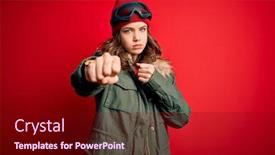  Presentation with winter weather - Theme enhanced with young-blonde-girl-wearing-ski background and a crimson colored foreground