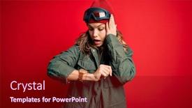  Presentation with winter weather - Slide set enhanced with young-blonde-girl-wearing-ski background and a crimson colored foreground