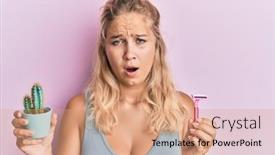  Presentation with razor - Presentation theme consisting of young-blonde-girl-wearing-sportswear background and a coral colored foreground