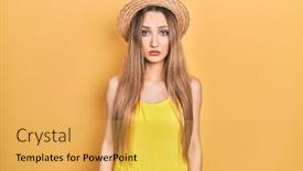  Presentation with sad girl - PPT layouts with young-blonde-girl-wearing-summer background and a yellow colored foreground