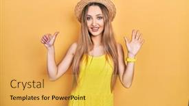  Presentation with summer - Presentation enhanced with young-blonde-girl-wearing-summer background and a yellow colored foreground