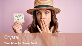  Presentation with yes - Cool new slide set with young-blonde-girl-wearing backdrop and a coral colored foreground