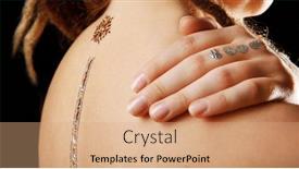  Presentation with flash - PPT theme enhanced with young blonde girl with golden and silver flash tattoo background and a coral colored foreground