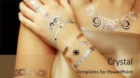  Presentation with flash - Slides enhanced with young blonde girl with golden and silver flash tattoo on black background background and a yellow colored foreground