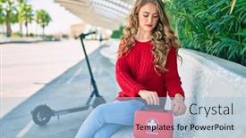  Presentation with first aid kit - Slide set enhanced with young-blonde-girl-with-serious background and a light blue colored foreground