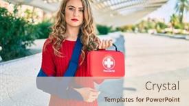  Presentation with first aid kit - Cool new presentation theme with young-blonde-girl-with-serious backdrop and a lemonade colored foreground