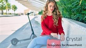  Presentation with first aid kit - Theme consisting of young-blonde-girl-with-serious background and a light blue colored foreground