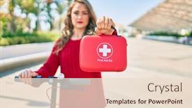  Presentation with electric scooter - Slide set featuring young-blonde-girl-with-serious background and a lemonade colored foreground