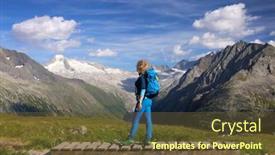  Presentation with refuge - Slides enhanced with young-blonde-girl-woman-trekker background and a tawny brown colored foreground