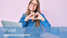  Presentation with romantic love - Presentation design featuring young-blonde-girl-working background and a teal colored foreground