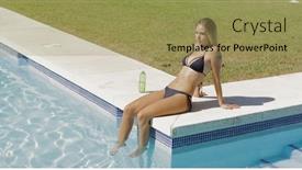  Presentation with pool side - Beautiful slide set featuring young-blonde-in-black-bikini backdrop and a yellow colored foreground