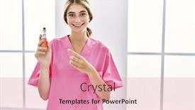  Presentation with nurse - PPT layouts consisting of young-blonde-nurse-woman-holding background and a coral colored foreground