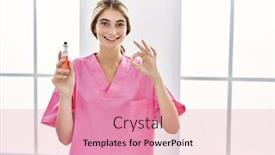  Presentation with nurse - Slides having young-blonde-nurse-woman-holding background and a coral colored foreground