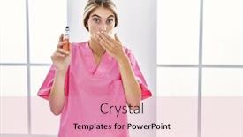  Presentation with nurse - Presentation design consisting of young-blonde-nurse-woman-holding background and a coral colored foreground