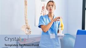  Presentation with orthopedic knee - PPT theme enhanced with young-blonde-orthopedic-woman-holding background and a  colored foreground