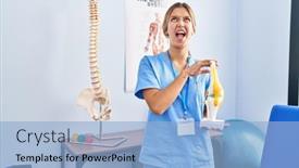  Presentation with orthopedic knee - PPT theme with young-blonde-orthopedic-woman-holding background and a light blue colored foreground
