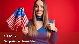  Presentation with patriotic usa - Cool new slide deck with young-blonde-patriotic-woman-holding backdrop and a crimson colored foreground