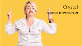  Presentation with hope - Slide deck with young-blonde-plus-size-woman background and a yellow colored foreground