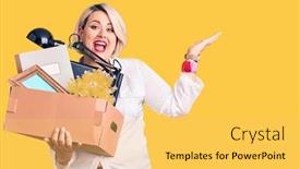  Presentation with victory - Slide set with young-blonde-plus-size-woman background and a yellow colored foreground