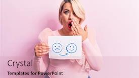  Presentation with change - Presentation design featuring young-blonde-plus-size-woman background and a coral colored foreground