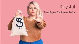  Presentation with dollar sign - PPT theme enhanced with young-blonde-plus-size-woman background and a coral colored foreground