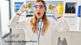  Presentation with food laboratory - Theme enhanced with young-blonde-scientist-woman-working background and a soft green colored foreground