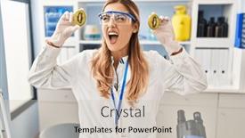  Presentation with food laboratory - PPT theme consisting of young-blonde-scientist-woman-working background and a soft green colored foreground