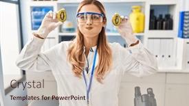  Presentation with food laboratory - Theme with young-blonde-scientist-woman-working background and a soft green colored foreground